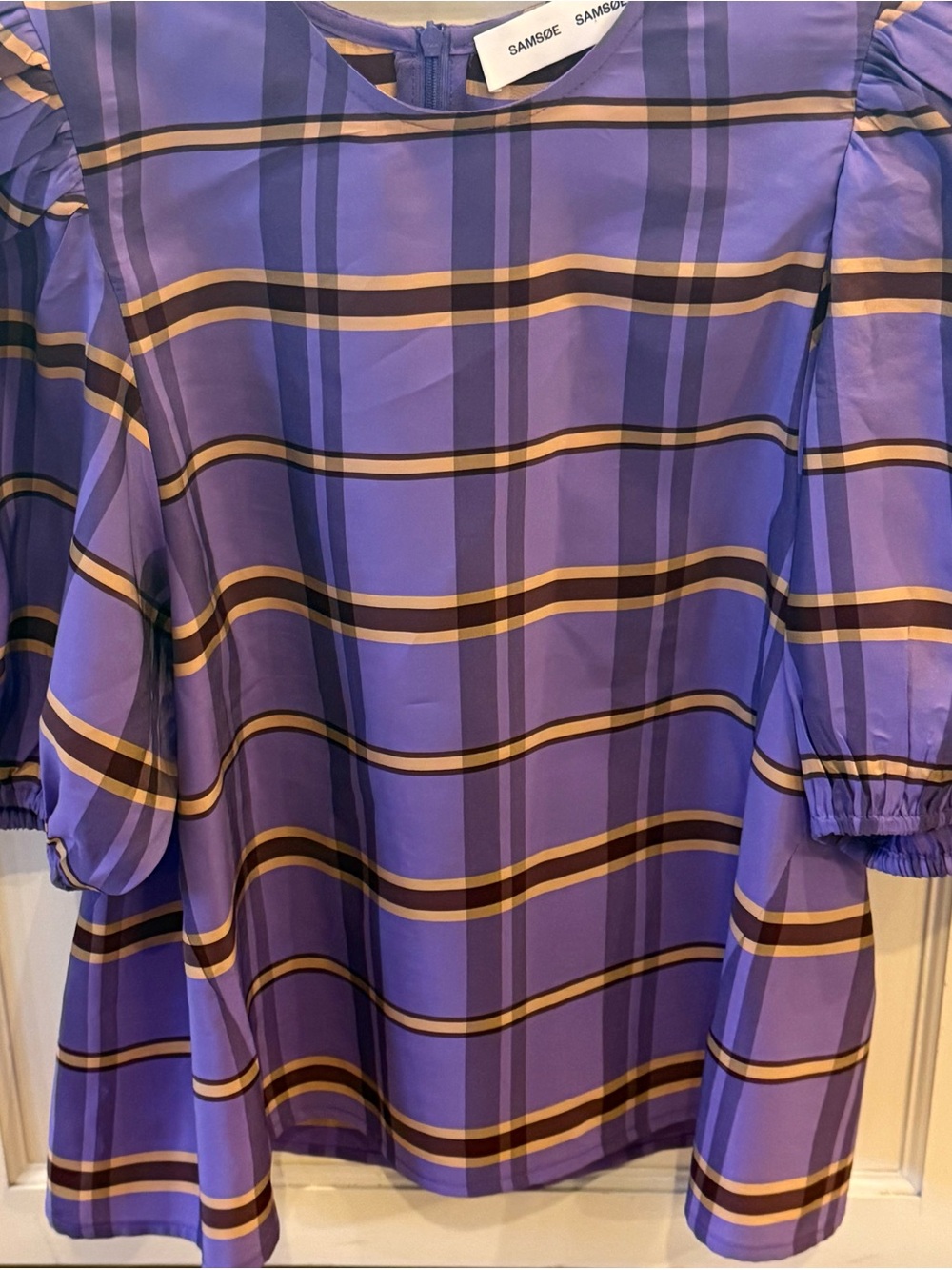 Samsoe Samsoe L Puff Sleeve Graphic Check Violet Blouse